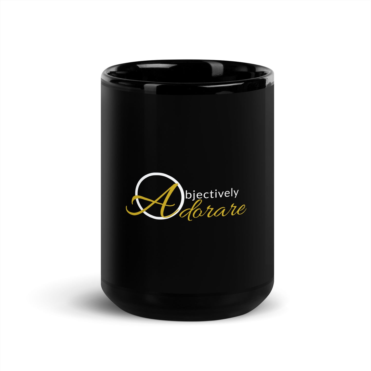 Objectively Adorare Black Glossy Mug